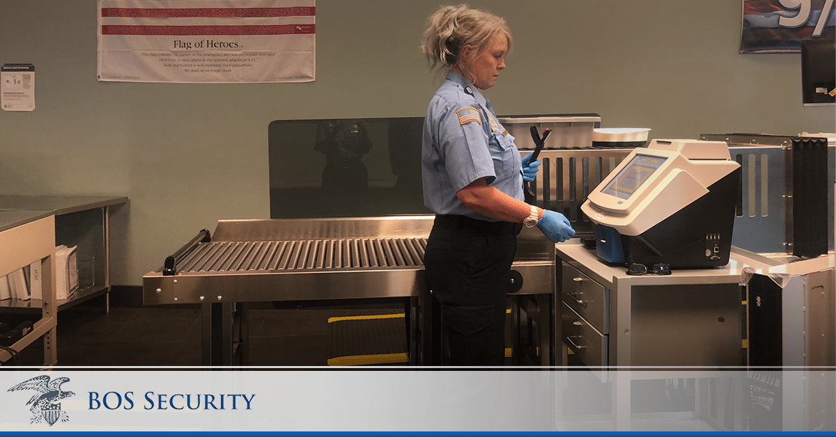 A female Transportation Security Officer operates security technology at Tupelo Regional Airport.